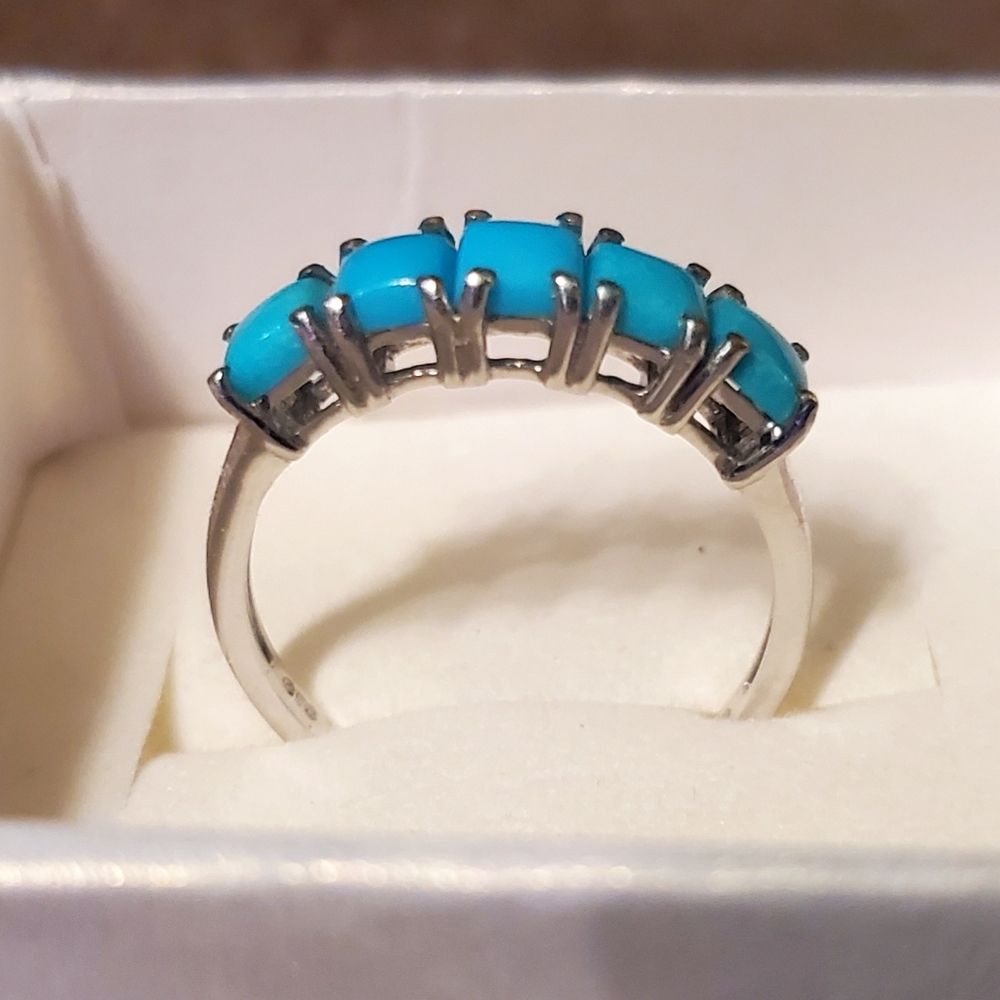 Chuck Clemency Sleeping Beauty Sterling Silver Turquoise 5 Stone Ring Sz8. J-504